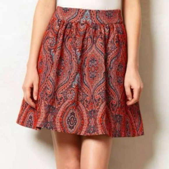 Anthropologie Moulinette Soeurs Red Paisley Jacquard Mini Skirt Size Small - Picture 1 of 7